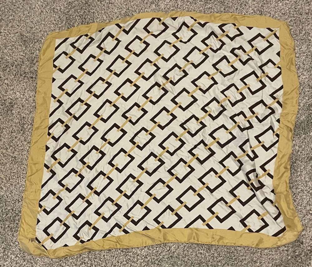Vintage Sulka Silk Square Scarf One Size White Gold Brown Geometric Italy 60s
